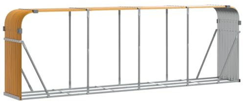 vidaXL Kaminholzunterstand, Kaminholzregal mit viel Stauraum, Feuerfest Brennholzregal mit Haken, Garten Holzlager Unterstand, Holzoptik 300x45x100cm Verzinkter Stahl
