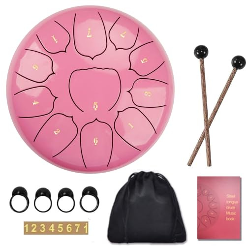 Sunydog 6 Zoll 11 Noten Handpan Zungentrommel mit Drum Mallet Finger Picks Percussion für Meditation Yoga(Rosa)