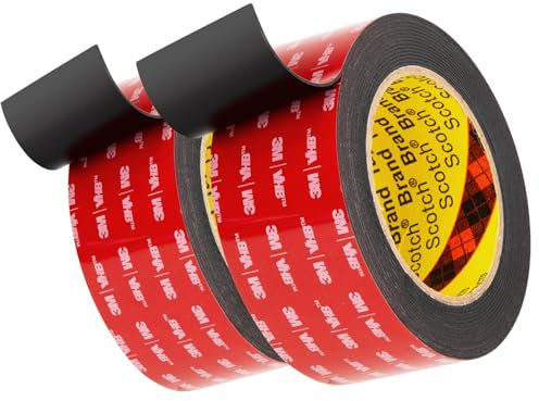 3M Doppelseitiges Klebeband Montageband 50mm x 4.7m Schwarz 2 Rollen 0.6mm dick 5925 Schaumstoffband Schwerlast Extra Stark für Auto Dekoration Heim Büro