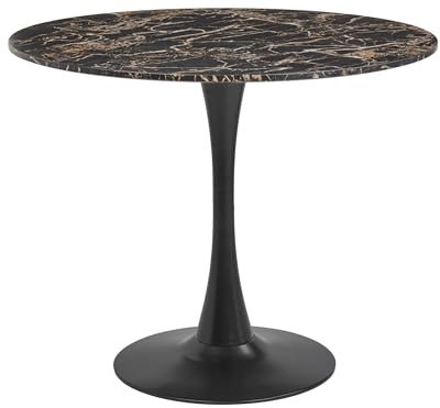 Esstisch schwarz/Gold Marmor Optik 90 cm rund MDF-Platte Metall Boca