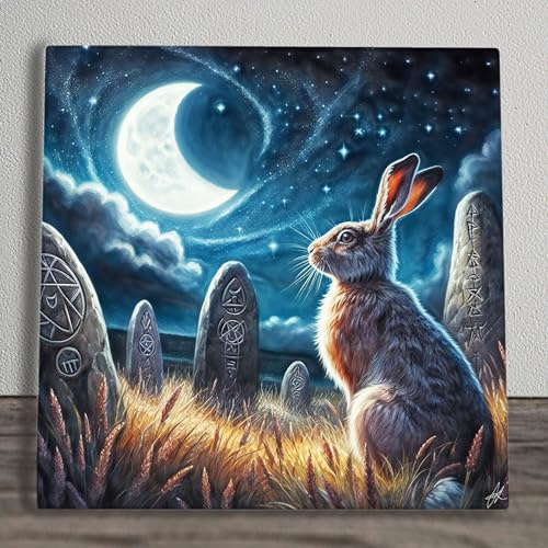 Prezents.com Hare Gazing In The Runes Spiritual Artwork On Ceramic Wall Art Picture Tile