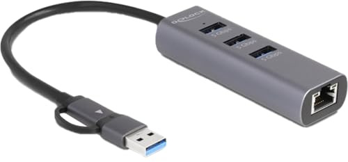 DeLOCK Dockingstation 3 Port USB 5 Gbps Hub + Gigabit LAN mit USB Type-C