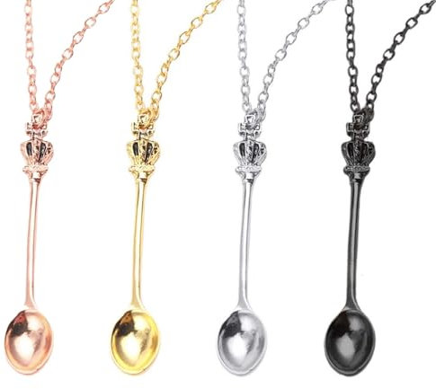 BNXF 4-Colour Mini Spoon Necklace Setm,Snuff, Tiny, Ket, Coke Spoon Necklaces Hypoallergenic Zinc Alloy Antique Style Ideal Gift,coke spoon,spoon necklace,ket spoon,tiny spoon,mini spoon,snuff spoon