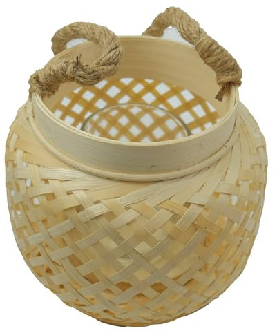 BOURGH Bambus Laterne/Kerzenhalter Savona groß H 25 cm - Windlichter für draußen/Laterne Holz - Rattan Deko Bambus für Terasse, Balkon, Garten und Wohnung (Savona L-Ø 15cm)