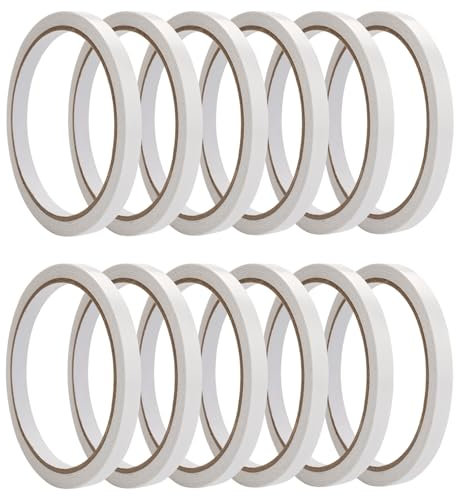 TESSTSY 12 Rolls Nastro Biadesivo Sottile Autoadesivo Trasparente, 6mm Nastro Autoadesivo Biadesivo, Faccia Nastro Adesivo Forte per Foto, Carta, Artigianato, Lavorazione Manuale (10 M/Rollen)