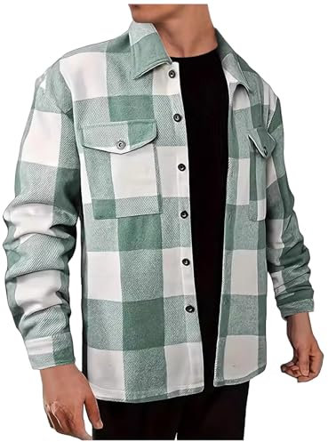 Beokeuioe Holzfällerhemd Herren Tweed Hemd Knöpfen Kariert Hemdjacke Jagdhemd Karo Hemden Herren Karierthemd Langarm Mit Brusttasche Checked Hemd Freizeithemd Übergangsjacken