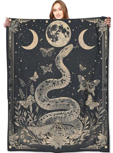 VODRM Mystic Snake Blanket Celestial Moon Throw Blankets,Birthday Gifts for Kids Adult,Lightweight Soft Fleece,with Astrology Butterfly,Sofa Couch Bed Room Horror Spiritual Decor 60x80in