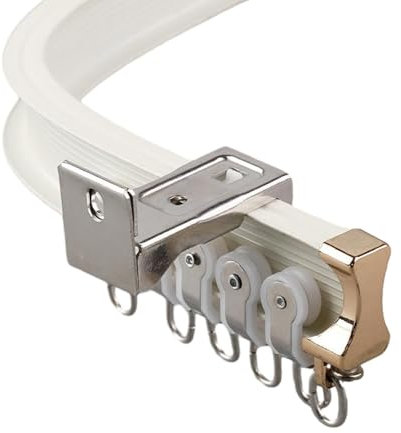 Biegbare Erkerfenstervorhangschiene, strapazierfähig, flexibles Gleitschienensystem für Wohnmobil, Balkon und Raumteiler, weiß, Wandhalterung, gebogene Duschvorhangstange (5,6 m)