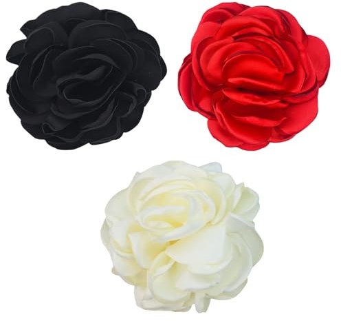 3 pièces Broches Délicates En Forme De Pivoine,Broche classique pour mariage, fête, danse, banquet pour femme (Noir Rouge Blanc)