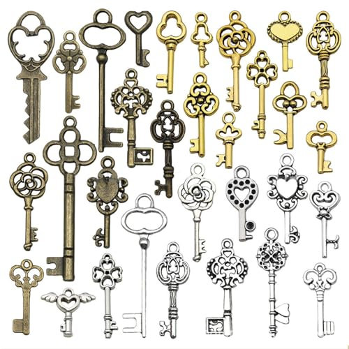 Bzzerumy Lot de 31 Clés Anciennes pour Décoration Vintage - Pendentifs de Style Rétro pour Projets de Bricolage, Mariages et Décorations