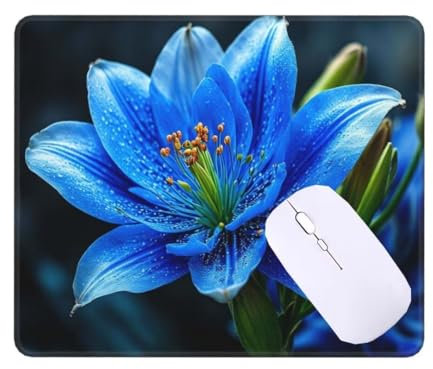 Mauspad Klein Blaue Lilie Mousepad, Schreibtischunterlage Kinder, Gaming Mauspad 25 X 21 cm rutschfest und Wasserdicht VernäHte Kanten Mouse Pad, Verbessert Geschwindigkeit und PräZision T-6004