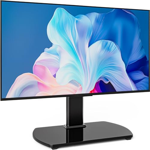 HOLMAXD Soporte universal de TV para televisores de 27 a 60 pulgadas con soporte giratorio, soporte de mesa ajustable en altura, base de vidrio templado resistente, soporte de pedestal de TV soporta
