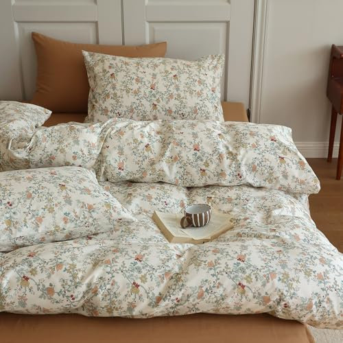 EAVD Bettwäsche-Set mit 2 Kissenbezügen im Vintage-Stil, mit botanischem Blumenmuster, weiche Baumwolle, schickes Blumenmuster, Bettdeckenbezug mit Reißverschluss