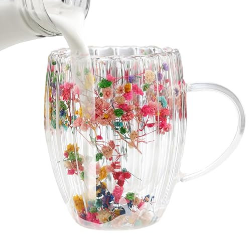 Taza única de flores secas, elegante taza de cerámica con diseño floral, taza de té con flores preservadas, taza multifuncional de larga duración para decoración del hogar