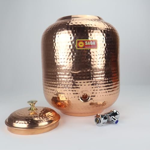 Hammered Copper Water Dispenser with Tap Matka Water Vessel Water Tanki Copper Pot 4 Liter Copper Pitcher with Tap