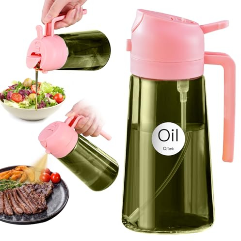 YARRAMATE Dispensador de Aceite de Oliva Juego con Scuro Protezione Dalla Luce, 470ml Spray de Cocina 2 en 1, Verde Dispensador y Pulverizador de Aceite de Calidad Alimentaria (rosa)
