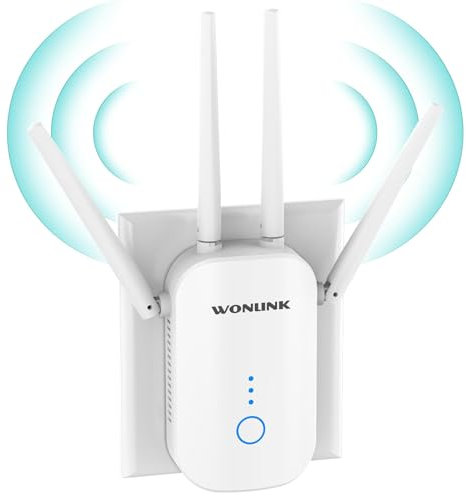 WONLINK 2025 Nouveau Répéteur WiFi Puissant NE3501, 1200Mbps Amplificateur WiFi Puissant, WiFi Extender WiFi Booster Couvre jusqu'à 100 m²,Repeteur WiFi avec Port Ethernet et 4 Antennes