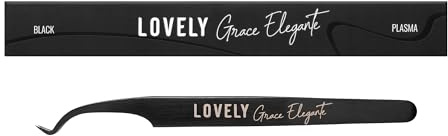 LOVELY Grace Elegante Wimpernpinzette für Wimpernverlägerung 45° 5mm mit Band - Volumenpinzette aus Edelstahl für 1D-10D Wimpernfächer - ergonomische Form für Arbeiten an inneren Augenwinkeln
