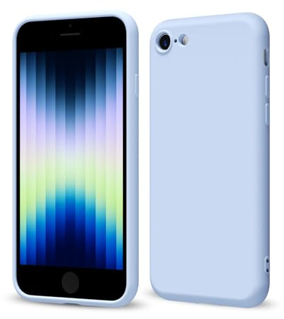 Svaove for iPhone SE Case Silicone 2nd 3rd Generation 2022 2020, Thin Ultra Slim Minimalist Phone Cover, Girly Cute Plain Bright Solid Color Matte Soft Rubber Jelly Gel Plastic TPU Bumper, Light Blue