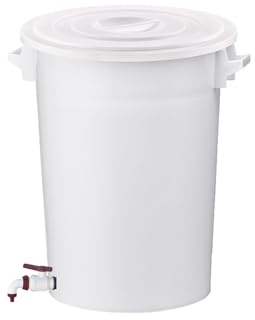 100 Liter Regentonne mit Griffen + Deckel + Ablaufhahn, Stabiler Eimer, Plastiktonne, Wasserfass für Regenwassersammlung, Regentank für Garten, Terrasse & Balkon, Regenwassertank (weiß)