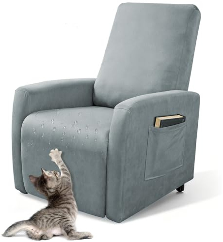 Piashow Sessel überzug wasserdichte, Stretch Sesselschoner mit Taschen, Stressless Hussen für Wohnzimmer Fernsehsessel (Light Gray)