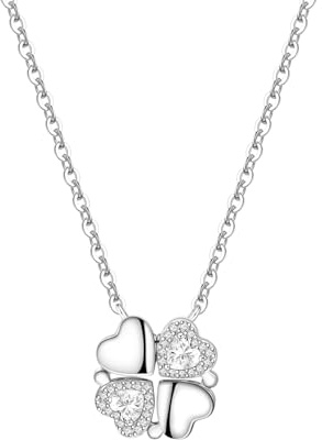 CYMYSS Necklace for Women 925 Sterling Silver Pendant Necklace with Adjustable Chain 40+5CM Layered Double Necklace Clavicle Birthday Gifts for Women