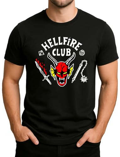 Stranger Things Hellfire Club - Ikonisches Serienmotiv mit Mystery Vibes, Retro Atmosphäre und düsterem 80er Stil I Herren T-Shirt, Schwarz, L