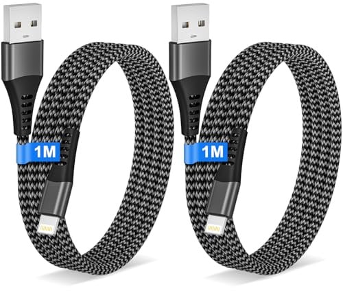 Câble iPhone lightning 1M 2Pack, [Certifiés MFi] Câble Chargeur iPhone Câble Lightning USB Nylon Cable Cordon iphone Charge Rapide pour iphone 14 13 12 11 Pro Max Mini XS XR X 8 8 Plus 7 6 Plus