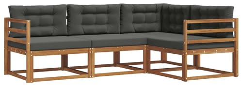 vidaXL Outdoor-Sofagarnitur mit Kissen 4 pcs Natur und Anthrazit, Garten Modular Outdoor Sofa, Langlebiges Sektionales Set, Bequeme Patio-Sitzgelegenheiten, Moderner Akazienholz-Lounge