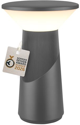 BRILONER - Pilia LED Tischlampe kabellos IP44 mit Touch, dimmbar, warmweißes Licht, Tischlampe Akku, Nachttischlampe, Leselampe, LED Lampe, German Design Award Winner 2026, 15x24 cm, Anthrazit