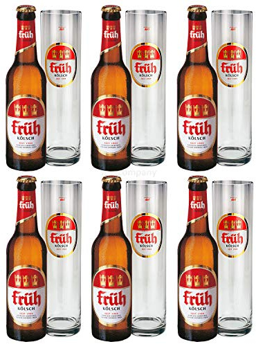 Früh Kölsch Set - 6x Früh Kölsch Bier 0,33L (4,8% Vol) + 6x Biergläser/Stangen 0,2L -[Enthält Sulfite] - Inkl. Pfand MEHRWEG