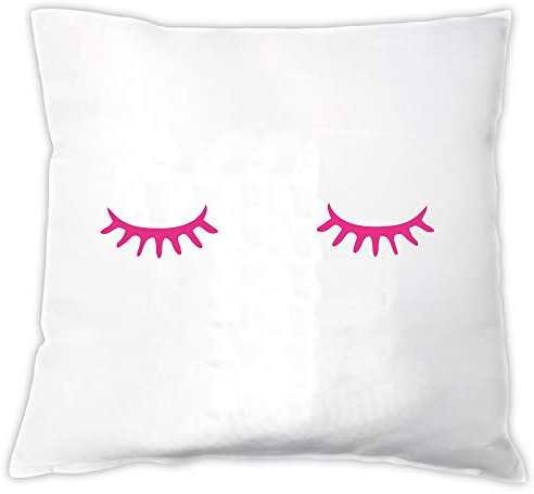 4you Design Kissen mit Wimpern - Zierkissen in weiß - schwarz & pink - Dekokissen 40x40 - Motiv - Kissenbezug mit Reißverschluss (Pinke Wimpern)