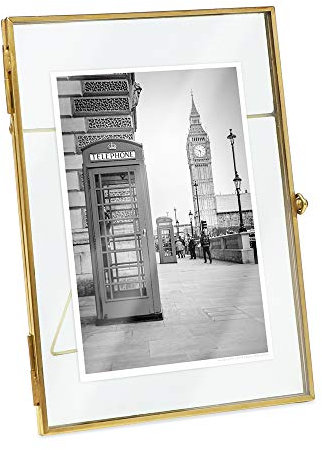 Isaac Jacobs 12.7x17.8 cm, Antik-Gold, Vintage-Stil, Messing und Glas, Metall, schwebender Schreibtisch-Bilderrahmen (vertikal), mehr (5x7, Antik Gold)