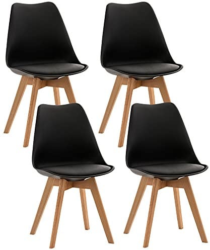 CLP 4er Set Esszimmerstuhl Linares Kunststoff I Stoff I Samt I Cord I Lederoptik I Lehnstuhl Mit Holzgestell, Farbe:schwarz, Material:Kunststoff