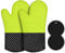 PHILORN Guante de Silicona Impermeable Horno Resistente al Calor Guante con 2 Manteles Largos de Algodón Parrilla para Barbacoa Fumadores para Fumar (Verde neón)