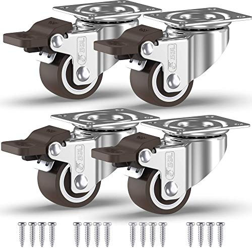 GBL Ruedas para Muebles Pesados con 4 Freno + Tornillos - 25 mm Hasta 40 kg - 4x Ruedas Giratorias Pequeñas que No Dejan Marcas de Alta Resistencia - Para Mesa Cama Mueble Canape Sofá Palets - Plata