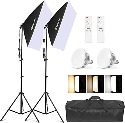 Wisamic Softbox Set Led Foto Fotostudio Stativ Licht Schirm Beleuchtung Kamera Fotografie dimmbar Licht mit 2 X 85W Fotolampen und mit 2 x Faltbare Lampenstativ für YouTube,Tiktok Videoaufnahmen
