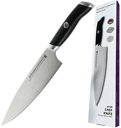 STEWART & BRADLEY 8-Inch Chef Knife – Professional German Stainless Steel, Ultra-Sharp 15° Blade, Ergonomic Handle, Precision Cutting for Home and Restaurant Kitchens
