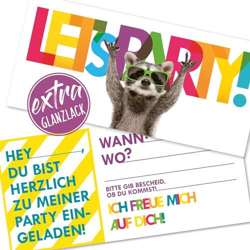 12 Racoon Einladungskarten | lustige Einladung zum Kinder-Geburtstag für Jungen Mädchen und Erwachsene | passend zu jeder Party (12 Einladungskarten ohne Kuvert)