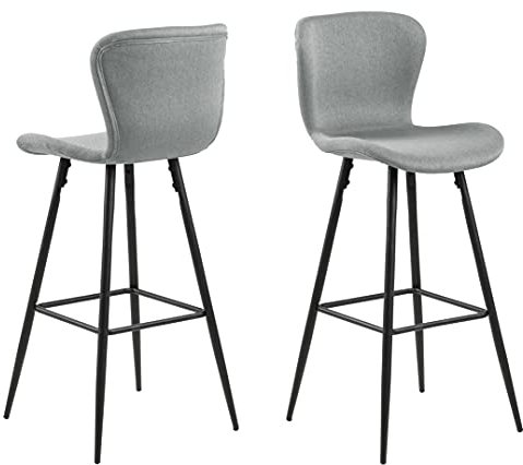 Amazon-Marke - Movian Town Barhocker, Stoff, Hellgrau 13, Fußauflage, pulverbeschichtetes, solides Metallgestell, Schwarz, 2 Stück