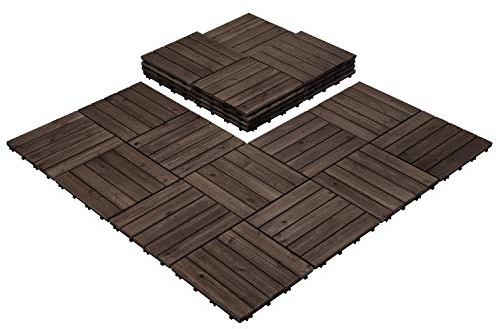 Yaheetech 30x30 cm Holzfliesen Outdoor & Indoor Bodenbelag Balkon mit Drainagensystem, Balkonfliesen, 27 Stück Fliesen Set, ca. 2.6 ㎡, Massivholz B-Schwarz