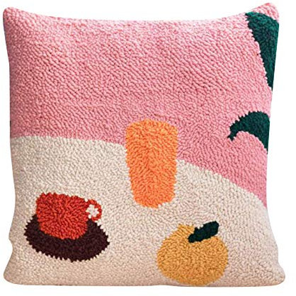 Tubayia Kissenbezug Kit Latch Hook Kit Craft Punch Needle Material Teetasse Muster Rosa DIY Handwerk 16x16 ''