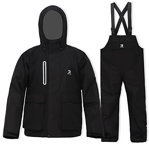 RainRider Regenanzüge für Herren und Damen, wasserdichte Regenjacke mit Latzhose, schlechtes Wetter, Ausrüstung zum Angeln, Segeln, Schwarz, X-Large