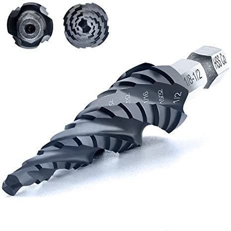 AugTouf Four Spiral Flute Cobalt Step Drill Bit(Pro Max), 1/8-1/2 Impact Ready Four Spiral Flute Unibit Step Bit, 1/4 Hex Shank Unibit for Metal, Stainless Steel, Aluminum, Wood, Plastic