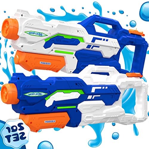 KESSER® Wasserpistole 2er Set Wasserpistolen Spritzpistolen Reichweite 10-11 Meter, Fassungsvermögen 1500ml Wasserspaß Strand Spielzeug im Freien für Kinder und Erwachsene Strandpool, Blau/Weiß