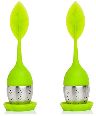 La Llareta Silicone Loose Leaf Tea Strainers, 2 Pieces Loose Tea Steeper, Tea Infuser with Drip Tray Included, Best Tea Infuser, Modern Leaf Design, for Filtering Tea(Green)