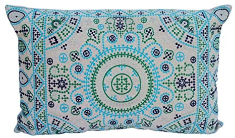 Casa Moro Orientalisches Ethno-Kissen Nomad 55x35 cm rechteckig mit Füllung | XXL Couchkissen Deko-Kissen in beige blau grün | Boho Zierkissen Bestickt Mandala-Kissen | MD007