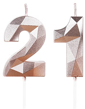 Rose Gold 21st Birthday Candles for Cake, Number 21 Candle for 21st Birthday Decorations, 3D Design Cake Topper Decor for Boys Girls Birthday Theme Party Weddings Anniversary Celebration Supplies