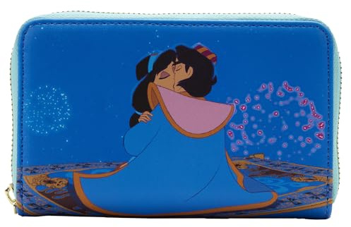 Loungefly Purple Jasmine Princess Series Bi-Fold Wallet - Women's - Faux Leather - Embossed Design - 6 Pockets - 4 Card Slots - Zipper Closure - Aladdin Theme