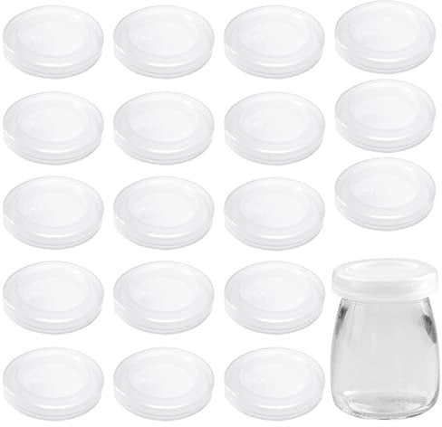 AYWFEY 20 Pack Transparent Couvercles de Yaourts en Plastique de 67 mm, Réutilisables Couvercle pot verre, Pot de Yaourt en Verre Bouchons